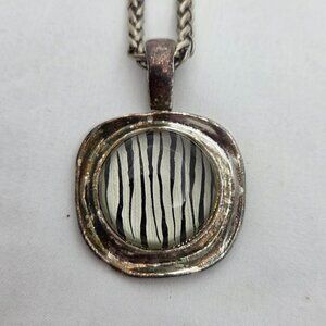 Vintage Y2K Bold Zebra Print Enamel Statement Pendant